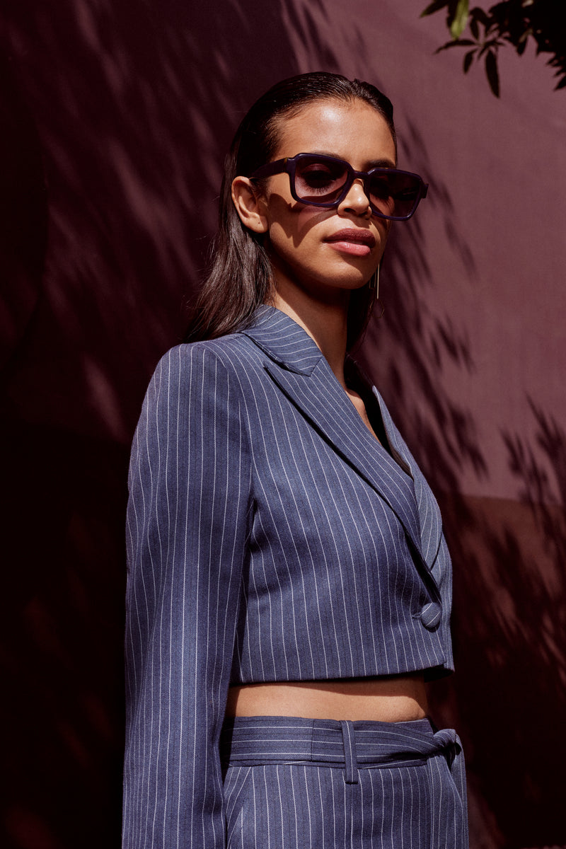 Pinstripe Column Skirt Suit