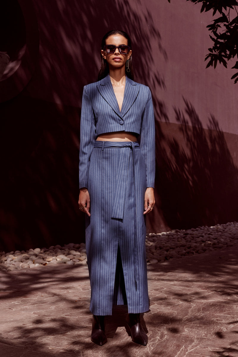 Pinstripe Column Skirt Qua