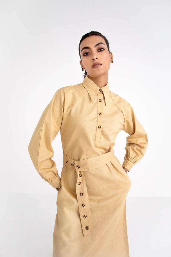 Belted Cotton Midi Dress - Dress - Qua