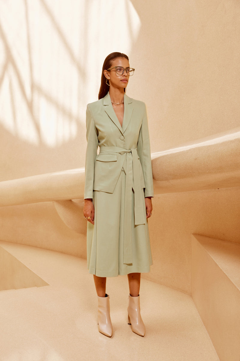 green belted blazer dress Professional Dreamer Belted Sleeveless Blazer Dress Kelly Green / S