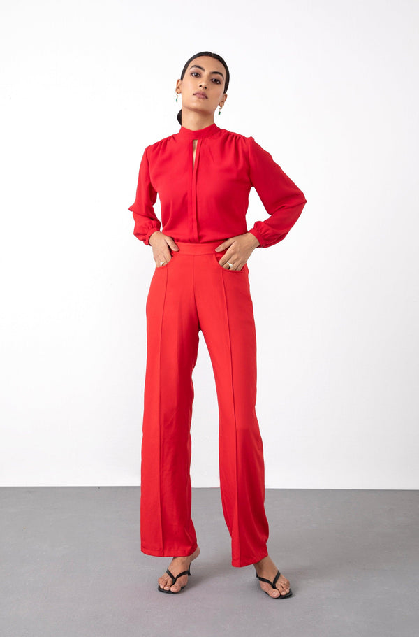 Creased Wide Leg Trousers - Trousers - Qua