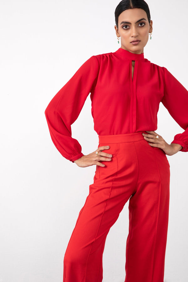 Flowing Neck-Tie Blouse - Tops - Qua
