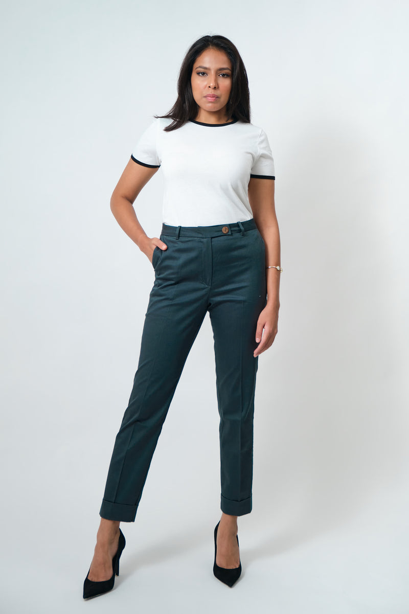 Stretch Cotton Cuffed Trousers