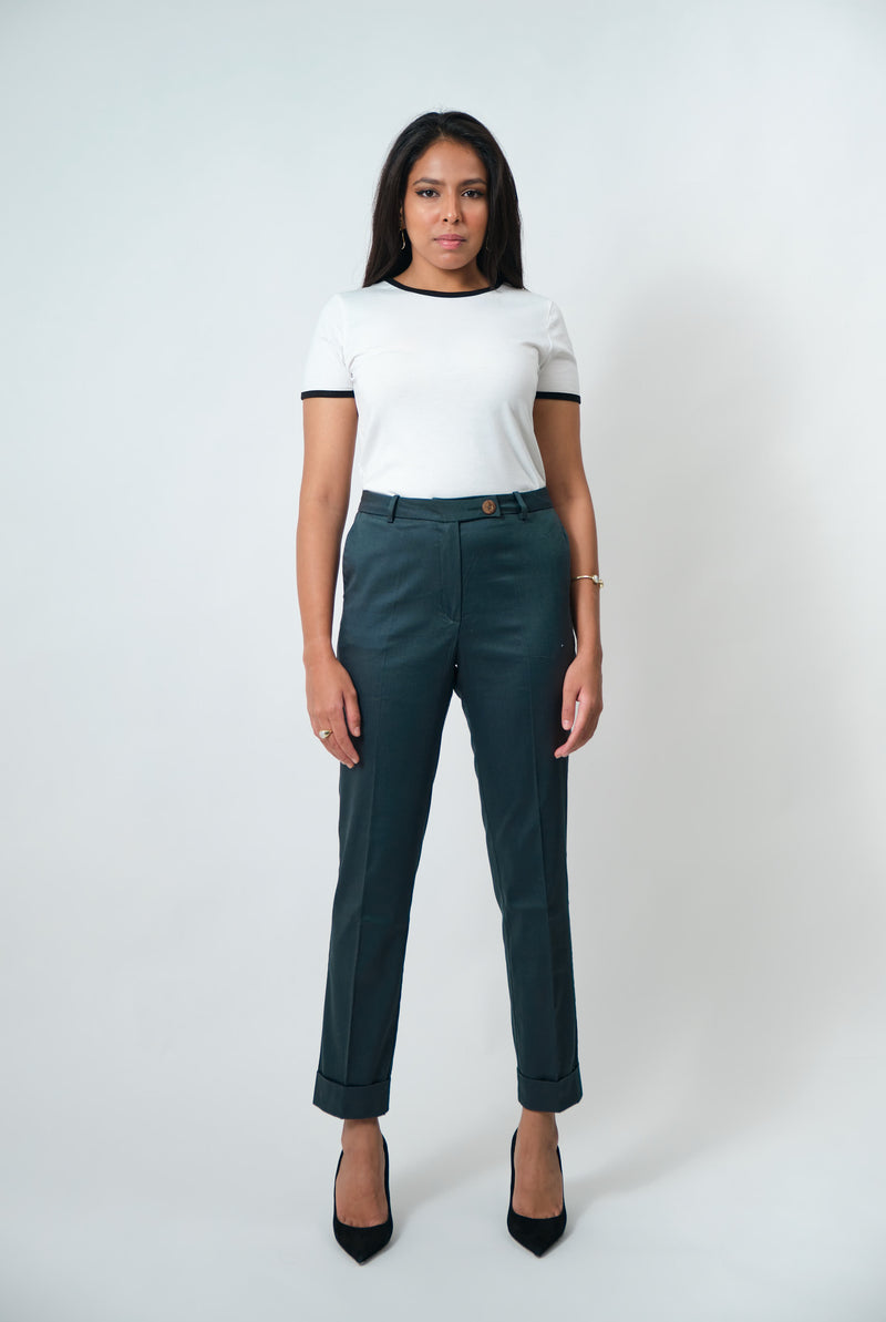 Stretch Cotton Cuffed Trousers