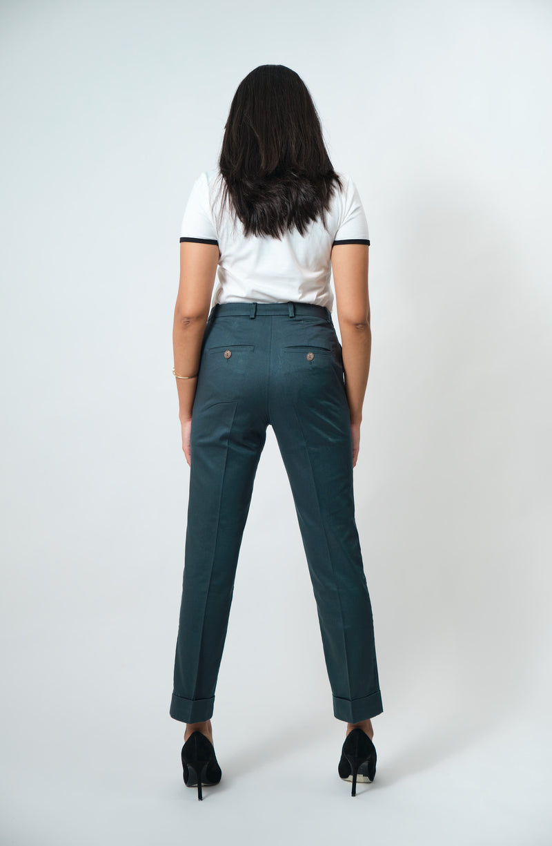 Stretch Cotton Cuffed Trousers