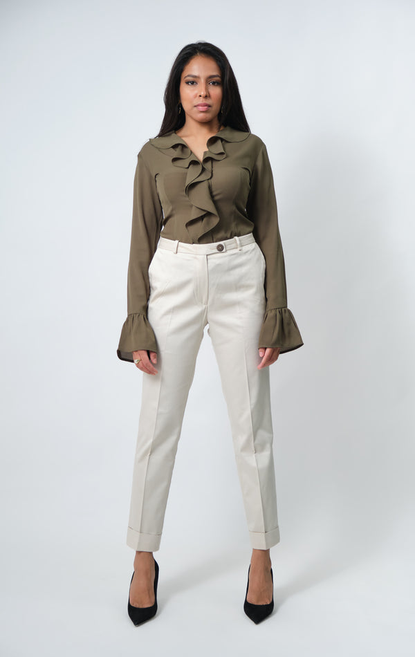 Stretch Cotton Cuffed Trousers