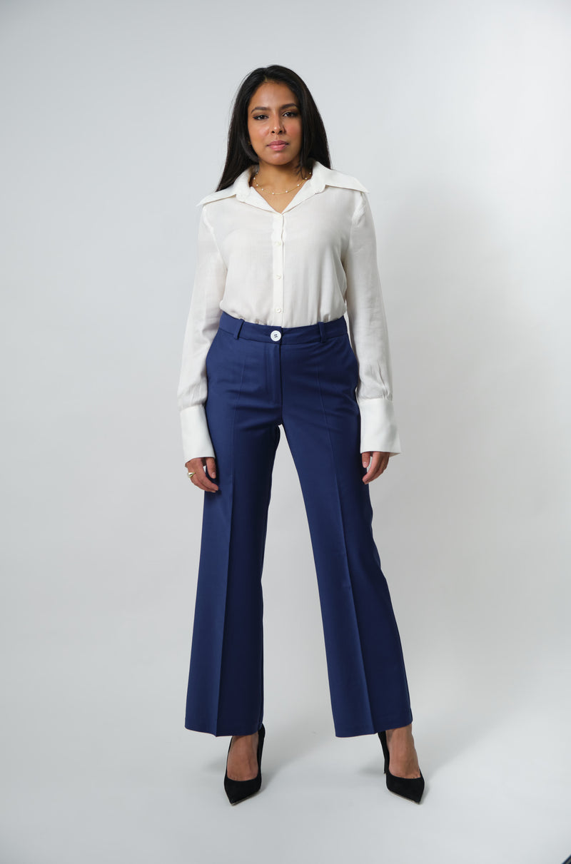 Wide-Leg Stretch Wool Trousers