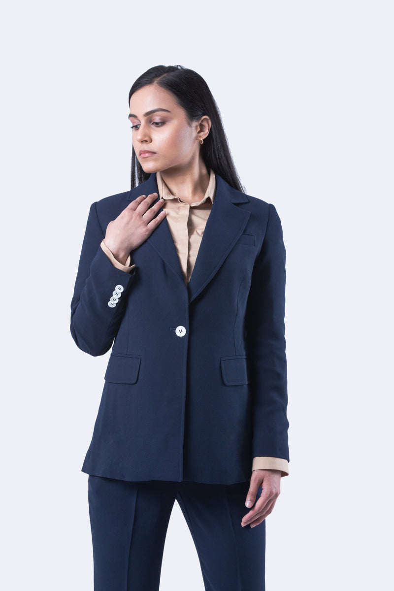 Textured Crepe Modern Blazer - Jacket - Qua